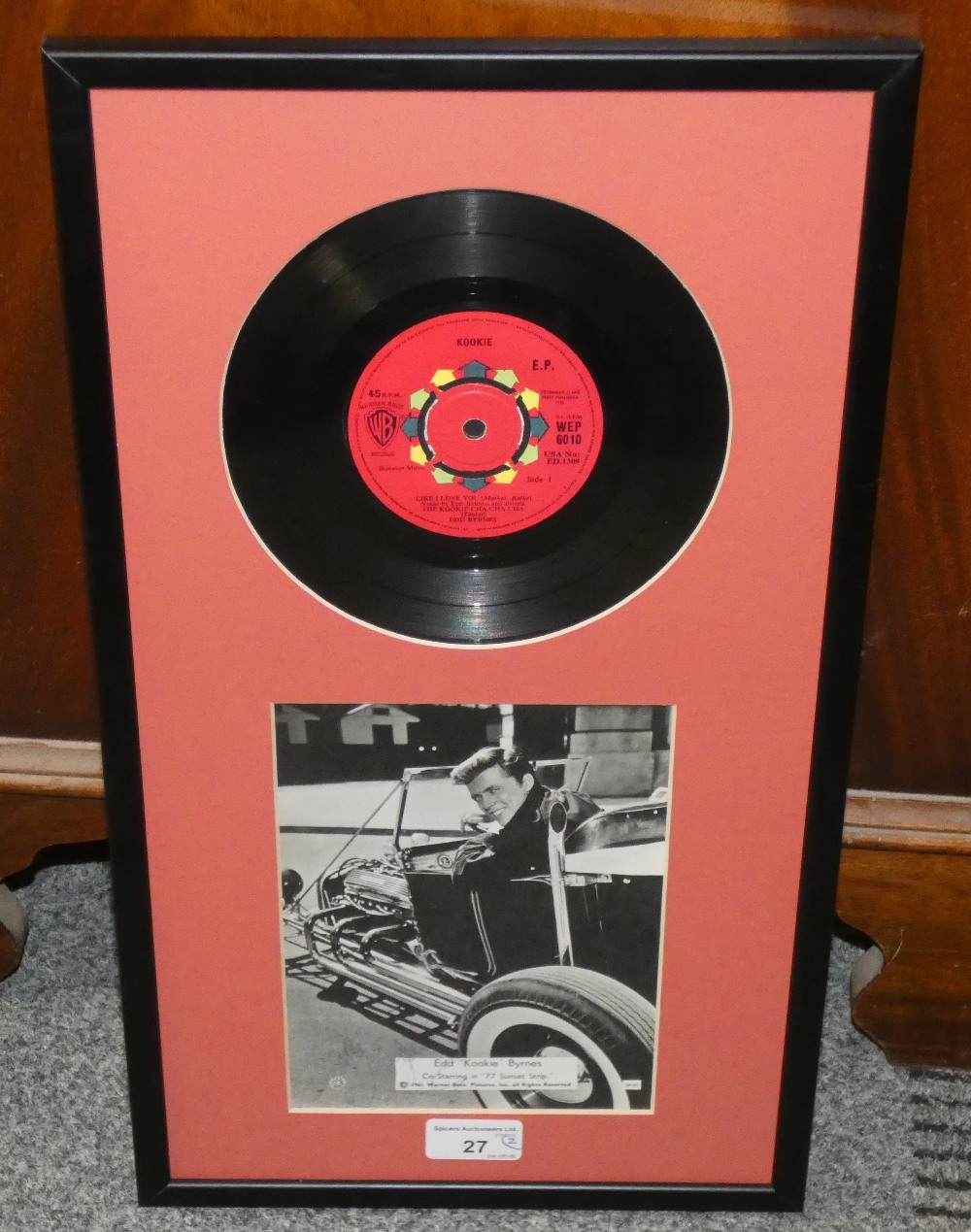 A signed and framed photograph by Edd "Kookie" Byrnes co-starring in '77 Sunset Strip and 45RPM LP, - Image 2 of 3