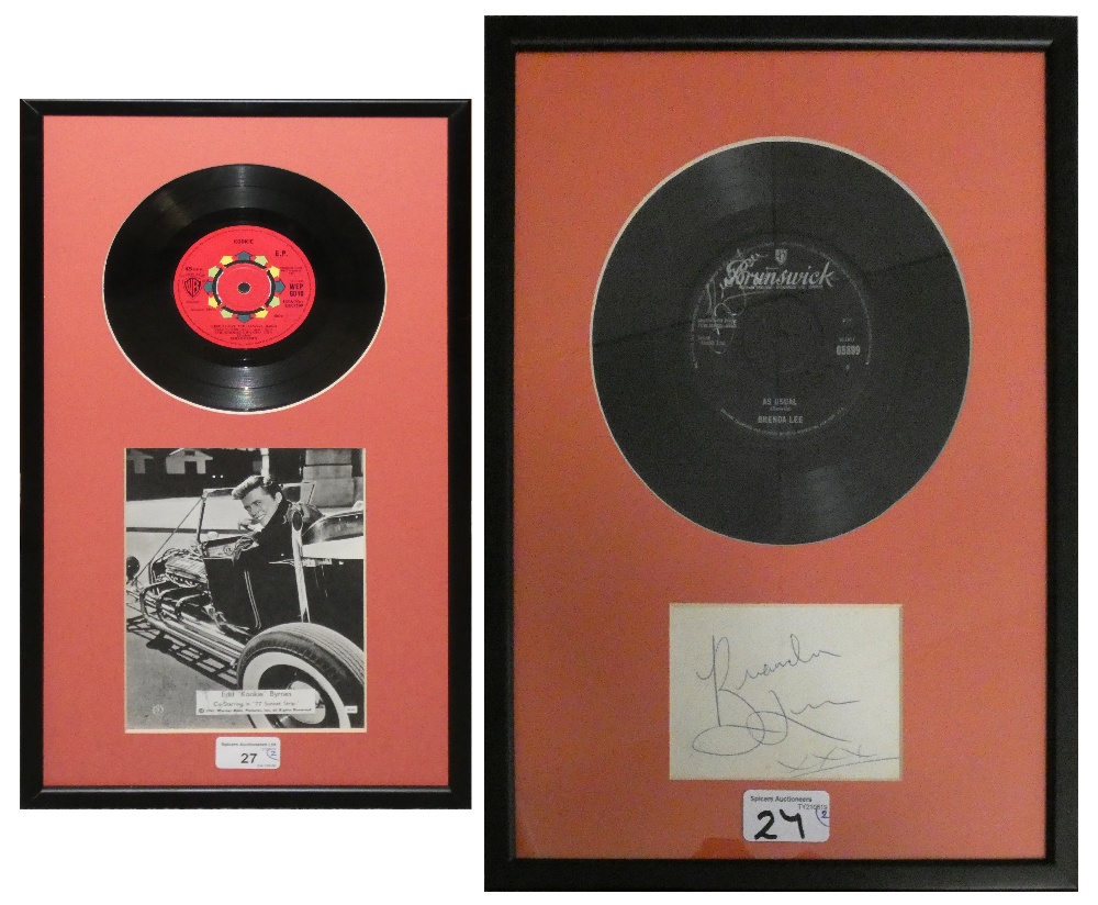 A signed and framed photograph by Edd "Kookie" Byrnes co-starring in '77 Sunset Strip and 45RPM LP,