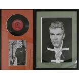 A signed and framed photo of Adam Faith, together with a 45RPM vinyl record 'Easy Going Me' with