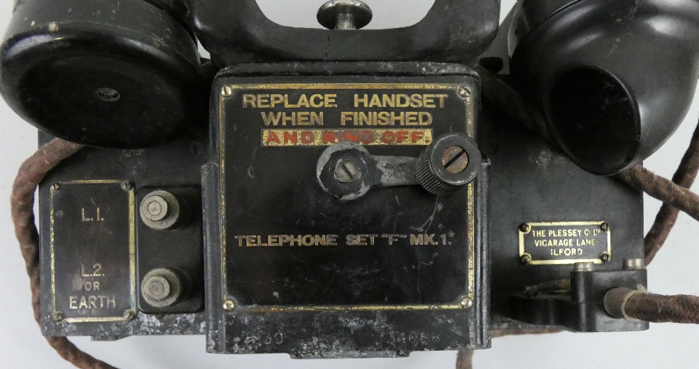 A 20th century 'Plessey Co. Ltd' field telephone set, model No. F MK1, in a blackened cast metal - Image 3 of 4