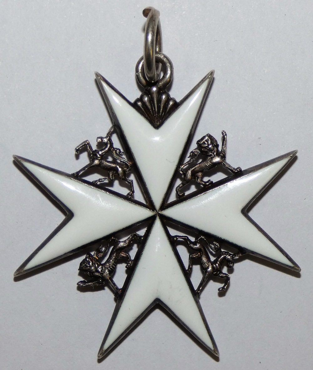 Order of St. John, shoulder badge, no ribbon, silver and white enamel.