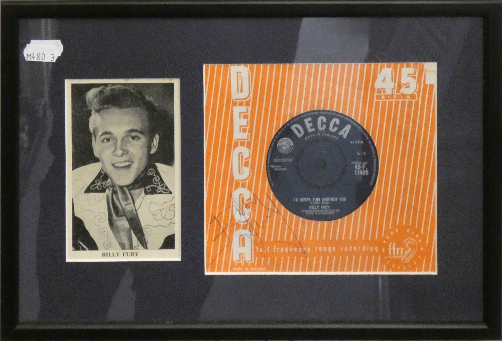 A signed and framed photograph of Billy Fury, together with a pair of signed 45RPM vinyl records - Image 3 of 4