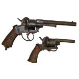 A Lefaucheux Model 1858 pinfire 12mm revolver, together with another smaller calibre unmarked