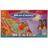 *A Mexican Budweiser 'Bud Light' enamel and tin advertising sign, dated 1998, measures 155 x 91cm.