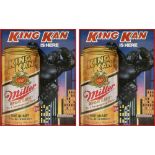 *A pair of Miller Beer "King Kan is here" advertising signs, both mounted in red frames, 58 x