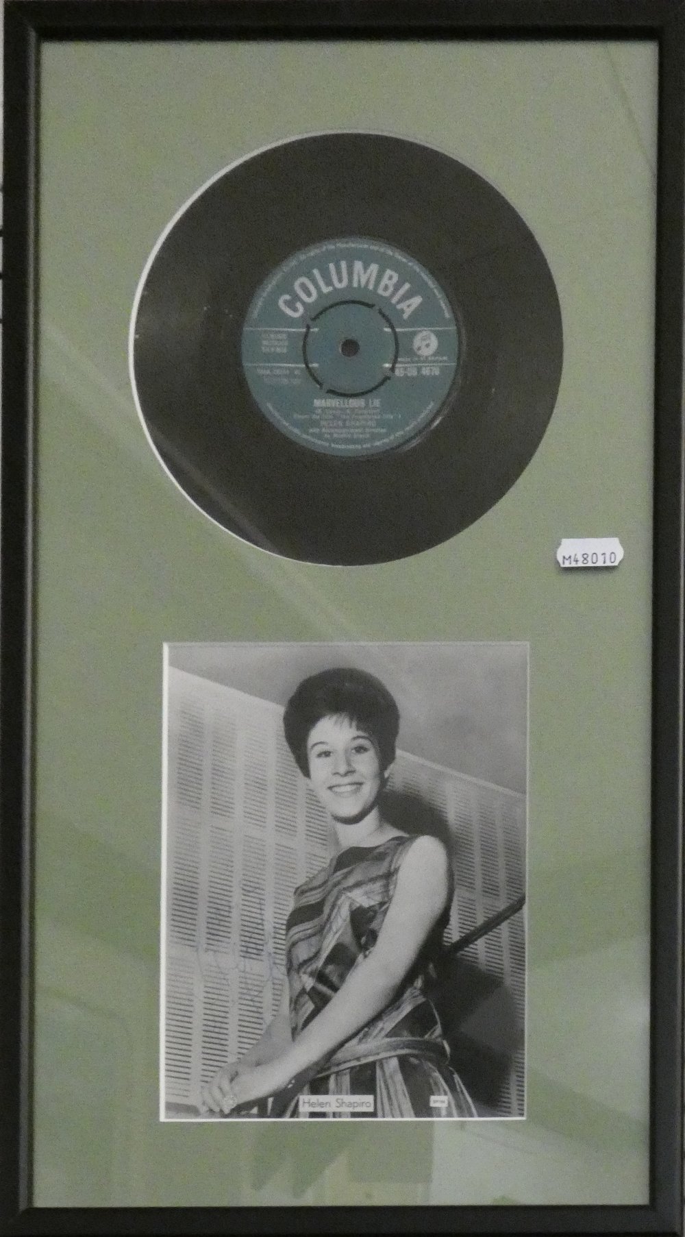 A signed and framed photograph and 45RPM record by Helen Shapiro, featuring 'Marvellous Lie', - Image 2 of 3