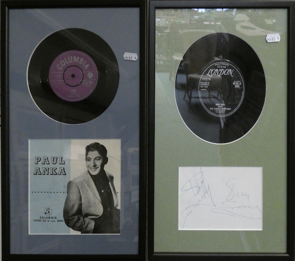 A signed and framed photograph and 45RPM record by Paul Anka, featuring 'Diana', together with a