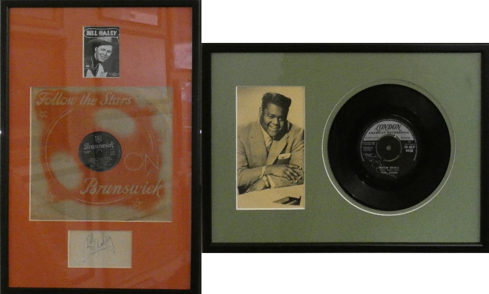 A signature on paper and framed Brunswick 78RPM record by Bill Haley and his Comets, '(We're Gonna)