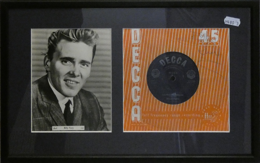 A signed and framed photograph of Billy Fury, together with a pair of signed 45RPM vinyl records - Image 2 of 4