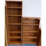 A pine four height opened bookcase together with a six height open bookcase (2)