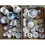 Three boxes of china and glass including jugs, vases, tableware, scent bottles, dressing table