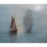 After Montague Dawson signed print 'Night Mists', gilt frame