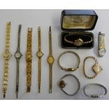 Two 9ct gold ladies wristwatches together with various other wristwatches