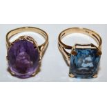 A 9ct gold amethyst dress ring set with an oval stone and another gold dress ring