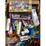 A box of loose and boxed die cast toys including Matchbox and Burago