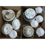 Two boxes of china including five Caverswall Christmas goblets, Wedgwood bell, Royal Winton bowl