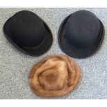 Two bowler hats, a ladies fur hat in a hat box (3)