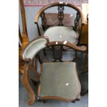 A mahogany corner chair together with a mahogany inlaid tub chair (2)