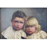 A 20th century English school boy and girl portrait, oil on board, 17 cm x 24 cm, gilt frame,