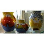 Three Poole pottery vases