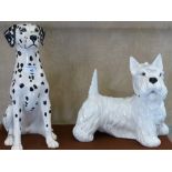 A Beswick fireside dalmation dog, number 2271, 35 cm tall, together with a Scottie dog (2)