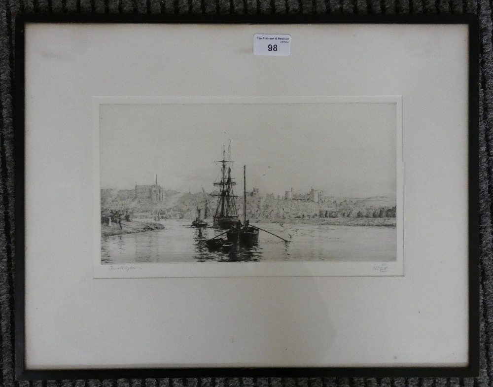 Harold Wyllie (1880-1973) vessels on the river Arun at Arundel, etching signed in pencil - Image 2 of 2
