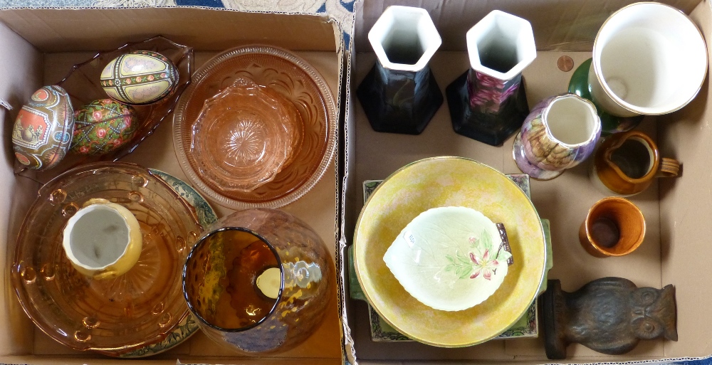 A box of china including a pair of vases, Arthur Wood square bowl, Cova croft bowl, Carlton Ware,