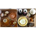 A box of china including a pair of vases, Arthur Wood square bowl, Cova croft bowl, Carlton Ware,