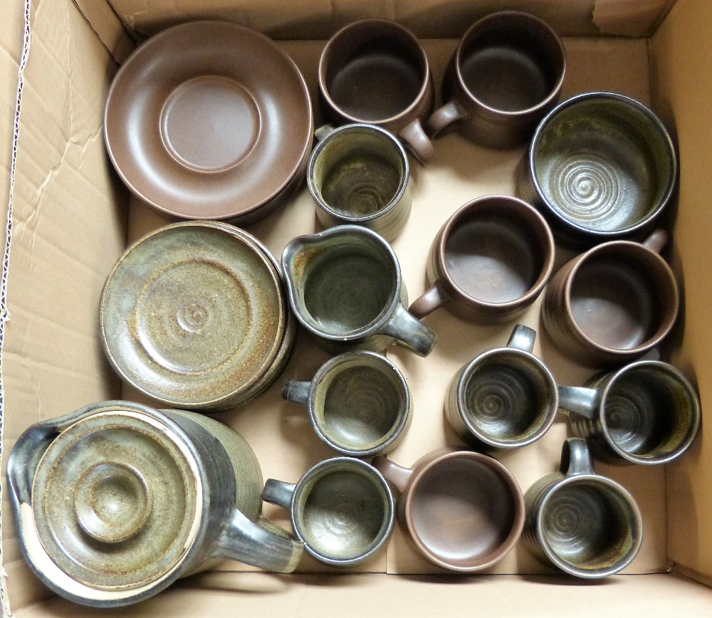 A box of china and glass including blue glass, bottle, large glass, dish and envelope dish and a - Image 2 of 2