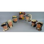 Royal Doulton character jugs - large, Guardsman D6568, Old Charlie D5420, Don Quixote D6460,