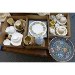 Three boxes of china and glassware including Torquay ware, Wedgwood, Sylvac, Bunnykins china,