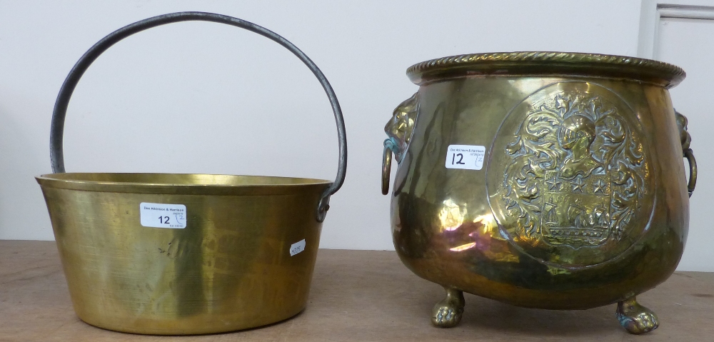 Brass jam pan together with brass coal bucket (2)