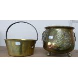 Brass jam pan together with brass coal bucket (2)