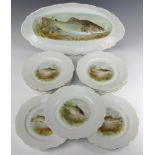 An early 20th Century Austrian fish service comprising oval serving plate and 9 dinner plates 4