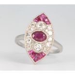 A platinum ruby and diamond Art Deco style ring size M
