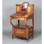 A Victorian inlaid rosewood bonheur du jour/whatnot Canterbury, the raised superstructure to the