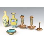 A Japanese yellow ground cloisonne enamelled vase with floral decoration 18cm (chipped and some