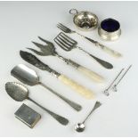 A silver plated matchbox sleeve and minor plated items