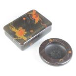 A Japanese rectangular black lacquered and floral decorated trinket box 3cm x 12cm x 9cm (slight