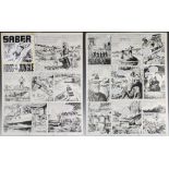 Denis McLoughlin (1918-2002). Two original pen and ink on board storyboards of "Saber King of the