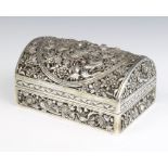 A 19th Century Continental pierced and cast silver dome topped trinket box decorated with exotic