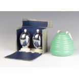 A MB Ware green bakelite beehive wool holder and a pair of Kosy Craft chrome and white bakelite