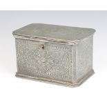 An Edwardian silver plated 2 division tea caddy with chased formal decoration 15cm