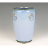 A Dearston Stoneware blue glazed vase with Mon decoration, 24cm