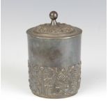 A Continental silver box and cover with floral decoration 10cm, 127 grams