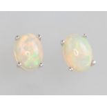 A pair of silver mounted Ethiopian opal studs 1.2ct
