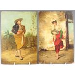 A pair of early 20th Century Continental oils on panel, indistinctly signed, study of a Spanish lady