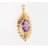 A 9ct yellow gold amethyst pendant