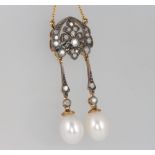 A silver gilt pearl and diamond Edwardian style necklace