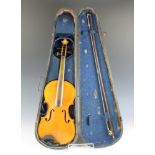 A 19th Century facsimile Antonius Stradivarius violin with 35cm 2 piece back and labelled Antonius